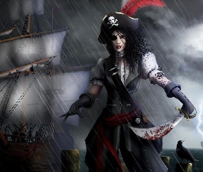 Kobieta, Statek, Miecz, Pirat