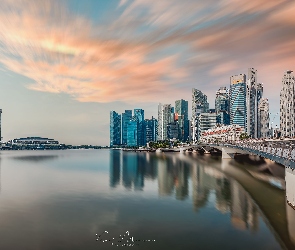 Drapacze chmur, Singapur, Miasto, Zatoka Marina Bay, Most