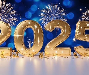 Cyfry, Grafika, Fajerwerki, 2025, Nowy Rok