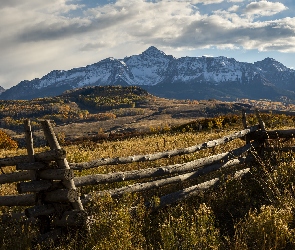 Łąka, Góry, Jesień, Las, Kolorado, Ogrodzenie, Stany Zjednoczone, San Juan Mountains