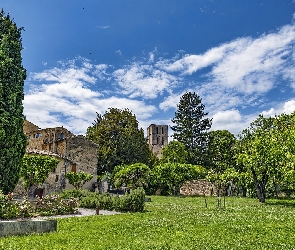 Krzewy, Klasztor Kordelierów, Drzewa, Ogród, Forcalquier, Budynki, Francja, Couvent des Cordeliers