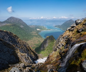 Strumyk, Skały, Lofoty, Norwegia, Góry, Morze