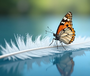 Owad, Grafika AI, Woda, Piórko, Motyl