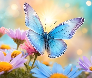 Motyl, Grafika, Kwiaty, Owad, Niebieski