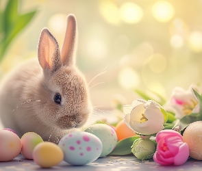 Grafika, Kwiaty, Królik, Wielkanoc, Kolorowe, Pisanki