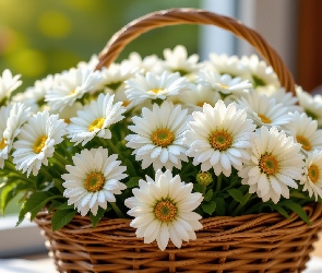 AI, Wiklinowy, Białe, Kwiaty, Chryzantemy, Koszyk
