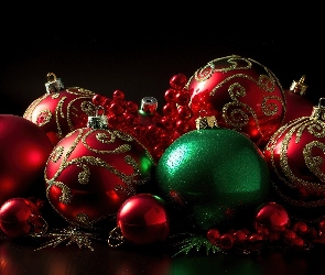 Czarne tło, Bombki, Boże Narodzenie, Święta, Kolorowe, Ozdobne