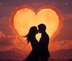 Mężczyzna, Grafika, Serce, Zakochani, Kobieta