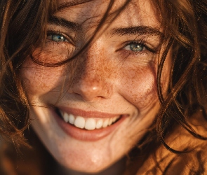 Uśmiech, Piegi, Dziewczyna, Twarz