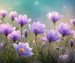 Rozkwitające, Grafika, Pąki, Kwiaty, Fioletowe