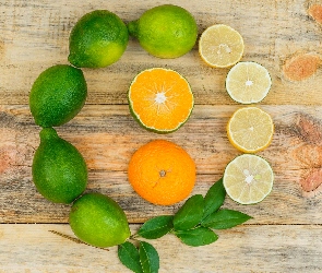 Liście, Koło, Owoce, Deski, Cytrusy