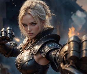 Grafika, Zbroja, Dziewczyna, Blondynka