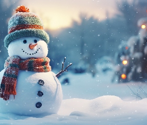 Szalik, Czapka, Śnieg, Zima, Bałwan, Kolorowa