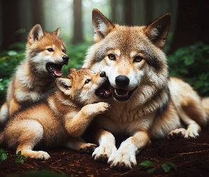 Młode, AI, Las, Wilki, Wilczyca