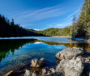 Odbicie, Kamienie, Rzeka, Góry, Las, Drzewa