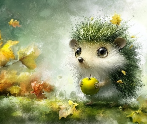 Grafika AI, Liście, Jeż, Jabłko