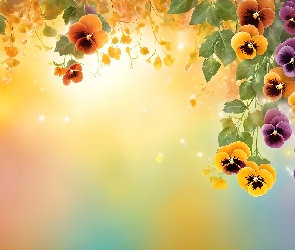 Bratki, Grafika, Liście, Kwiaty, Wiszące