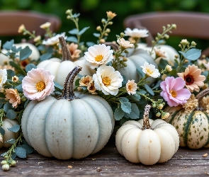 AI, Kwiaty, Dynie, Trzy, Białe, Różowe