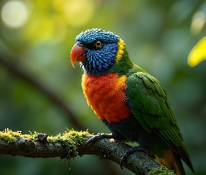 Gałąź, Lorysa górska, Ptak, Papuga