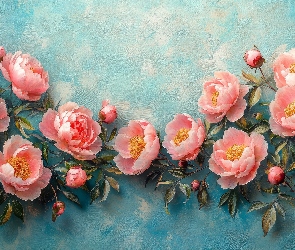Tło, Niebieskie, Różowe, Piwonie