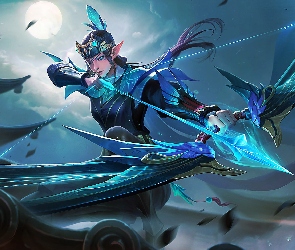 Postać, Łuk, Arena of Valor, Elfka, Strzała, Łuczniczka, Księżyc, Zbroja