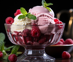 Grafika, Mięta, Puchar, Lody, Maliny, Liście