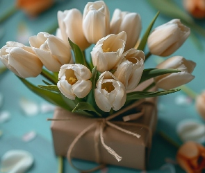 Tulipany, Sznurki, Pudełko, Prezent, Białe