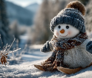 Narty, Grafika AI, Zima, Śnieg, Bałwan