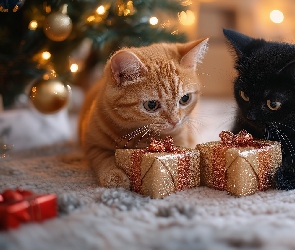 Choinka, Prezenty, Dwa, Koty