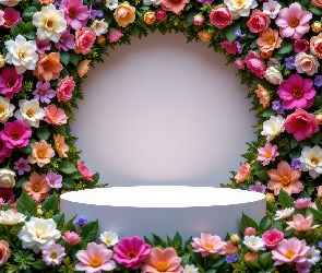 Kolorowe, Grafika AI, Podium, Białe, Kwiaty