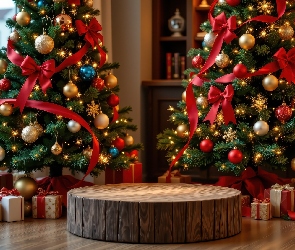 Grafika AI, Boże Narodzenie, Prezenty, Choinki, Podium, Okno