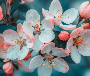 Kwiaty, Zbliżenie, Drzewo owocowe, Pąki, Biało-różowe