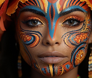 Kobieta, Grafika AI, Bodypainting, Twarz, Młoda