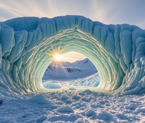 Promienie słońca, AI, Łuk, Śnieg, Zima