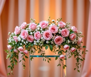 Różowe, AI, Zasłony, Róże, Kwiaty