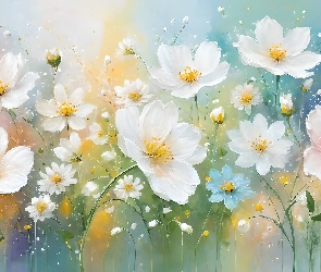 Grafika, Tło, Kwiaty, Białe, Jasne, Kolorowe