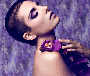 Tło, Fioletowe, Krótkie, Dziewczyna, Włosy, Storczyk