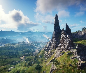 Droga, Drzewa, Assassins Creed Valhalla, Gra, Góry, Morze