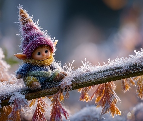 Szron, Grafika AI, Zima, Gałązka, Skrzat