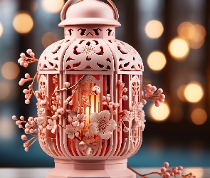 Grafika, Światła, Lampion, Różowy, Ornament, Kwiaty