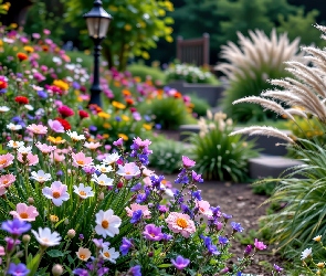 Kwiaty, Grafika AI, Lato, Trawy, Ogród