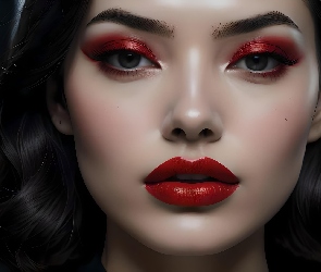 Twarz, Makijaż, Usta, Czerwone, Kobieta