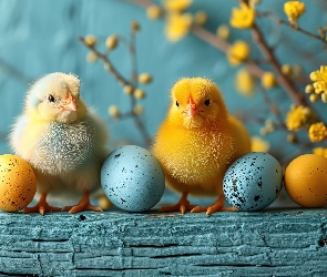 Pisanki, Grafika, Wielkanoc, Kwiaty, Kurczaki