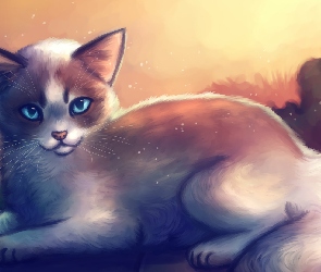 Kot, Grafika, Oczy, Niebieskie, Leżący