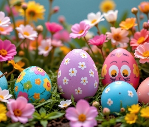 Pisanki, Kwiaty, Jajka, Kolorowe, Wielkanoc