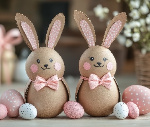 Grafika, Wielkanoc, Papierowe, Króliki, Pisanki, Kwiaty
