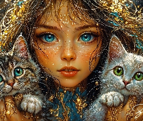 Niebieskie, Koty, Dwa, Oczy, Dziewczynka