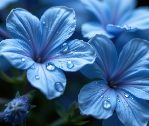 Rozwinięte, Grafika, Krople, Kwiaty, Niebieskie