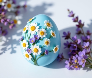 Kwiaty, Fioletowe, Niebieskie, Wielkanoc, Jajko, Białe