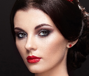 Szatynka, Kolczyki, Makijaż, Twarz, Kobieta